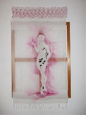 Eve de Cranach (fragment du Patchwork 821 détissé)  - tissu 166 x 83 cm sur châssis 50 F - 2007